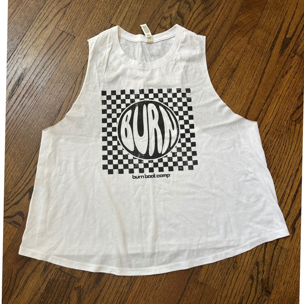 Burn Boot Camp Womens White Groovy Racerback Tank Size XL
